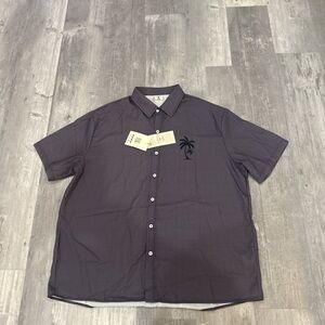 ALOHA Charcoal Men’s Button Down Shirt with Black Palm Tree NWT XL